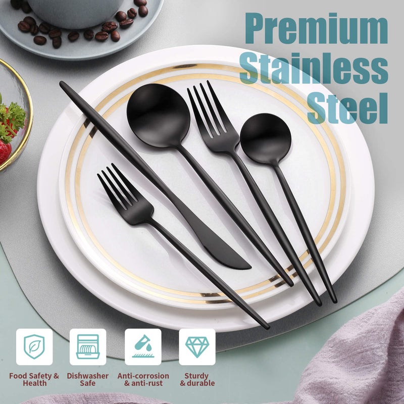 Lemeya Matte Black Silverware Set for 4,Modern Stainless Steel Brushed Cutlery Set,20-Pieces Heavy Duty Flatware Set,Knives Spoons and Forks Set Utensils Set, Satin Finish, Dishwasher Safe - Image 4